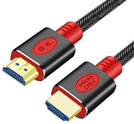SHULIANCABLE Cavo HDMI 2.1 Ad Altissima Velocità 48Gbps, Supporta 8K@60Hz, 4K@120Hz, HDR-eARC, Compatibile Con PS5, PS4, Pro Xbox, Monitor, Blu-ray, Soundbar, Laptop (1M, Rosso)