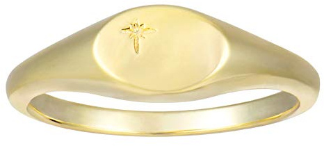 espere 18K Gold Plated Tiny Signet Ring Oval Pinky Stacking Ring North Star Dainty Gold Rings for Women