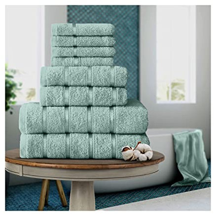 FAIRWAYUK Handtuch-Set für Badezimmer, ultraweich, hochwertig, wasserabsorbierend, Geschenksets, 100 % ägyptische Baumwolle, 4 x Gesicht, 2 x Hand, 2 x Badetücher, 8-teilig, Duck Egg