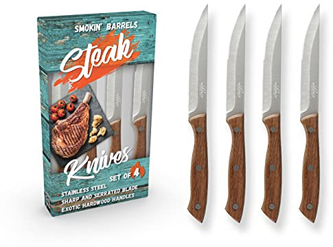 Solance Smokin' Barrels - Everyday Steak Knives with Exotic Hardwood Handles - Set of 4
