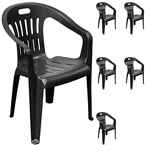 Mojawo 6 Stück Stapelstuhl Gartenstuhl PIONA Bistrostuhl Gartensessel Balkonstuhl Kunststoff stapelbar Balkonmöbel Gartenmöbel Anthrazit
