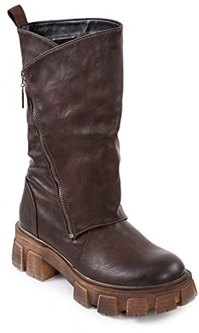 Toocool Stivali Donna Biker Boots Fibbie Anfibi Motociclista Scarpe Casual YG881 [36,Marrone]