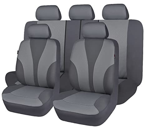 Flying Banner 9 Stück Autositzbezüge Komplettbezug Atmungsaktiver Verbundschwamm Polyestergewebe(Komplettset, Grau)