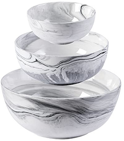 Yundu Ceramics Marble Large Mixing Bowl Sets for Kitchen, Nesting Bowls for Space Saving Storage, Serving Bowls, Set of 3-84/45/15 Ounces