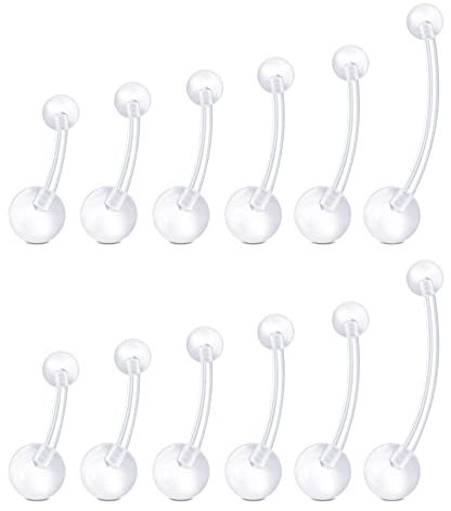 QWALIT 14G Schwangerschafts-Bauchnabelringe, Mutterschafts-Nabelringe, 38 mm, für Frauen, baumelnd, flexibel, Bioplast, Nave Piercing, Stab, transparent, 32 mm, 36 mm, 38 mm, Kunststoff, Kunststoff