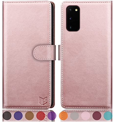 SUANPOT [RFID Schutz für Samsung Galaxy S20 Hülle PU Leder Handyhülle Lederhülle Klapphülle Kartenfach Flip Cover für Samsung S20 Handy hülle Leather Wallet Phone Case Roségold