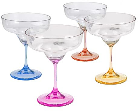 Lily's Home Margarita-Gläser aus bruchsicherem Kunststoff mit farbigem Stiel. aus bruchsicherem Polycarbonat-Kunststoff und ideal für den Innen- und Außenbereich, wiederverwendbar (je 284 ml), 4 Stück