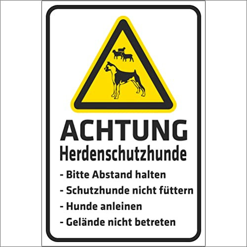 Indigos UG Aufkleber Achtung - Herdenschutzhunde (Schafe) - 200x150 mm - Hotel, Firma, Schutz, Kita, Arzt, Praxis, Wohnung - Sicherheit - Warnung