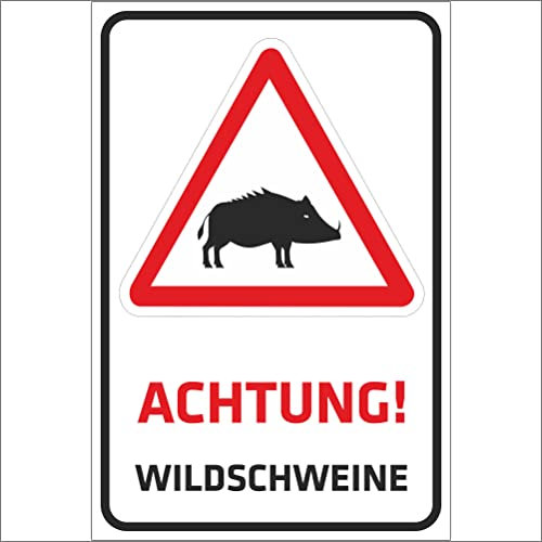 Indigos UG Aufkleber Achtung Wildschweine - 200x150 mm - Hotel, Firma, Schutz, Kita, Arzt, Praxis, Wohnung - Sicherheit - Warnung