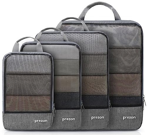 Prezon Compression Packing Cubes, Luggage Organiser Set, Extensible Suitcase Organiser, Packing Organisers for Suitcases, Packing Cubes for Travel or Home Storage