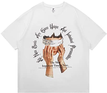 Nayaboo Graphic Tees Herren Vintage Y2K Printed T-Shirt Sommer Unisex Rundhals Baumwolle Tops Casual Shirt für Männer Frauen, Augenbinde, Weiß, Mittel