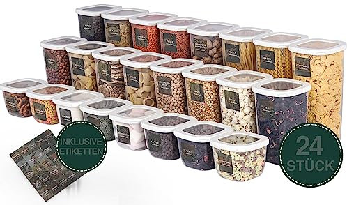 uandu Juego de 24 recipientes de almacenamiento herméticos con tapa, caja de almacenamiento y organización de cocina, sin BPA, organizador de cocina, para todos los alimentos secos