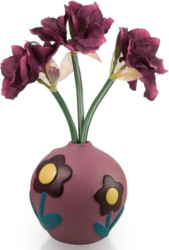 otuiaim Farbkontrast Keramik Vase, 3D-gemalten Reliefen & Matter Oberfläche, Kleine Vase für frische getrocknete Blumen Dekorative ästhetische Zimmer Funky Dekor Ornamente, Lila