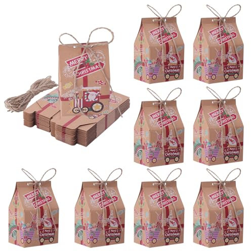Coolty 30 Stück Weihnachten Geschenkbox Kraftpapier Süßigkeitskästen Geschenkverpackung Mitbringsel Taschen Treat Boxen für Weihnachten Xmas Party DIY