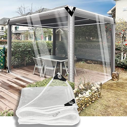 SSFMSF Transparente Plane, Transparente Plane Mit LöChern Durchsichtig Seitenteile Pavillon Plane Wetterfest füR Den AußEnbereich Faltbar Uv-BestäNdig Pflanzenisolierung. (2 * 4.5m|400g/m²)