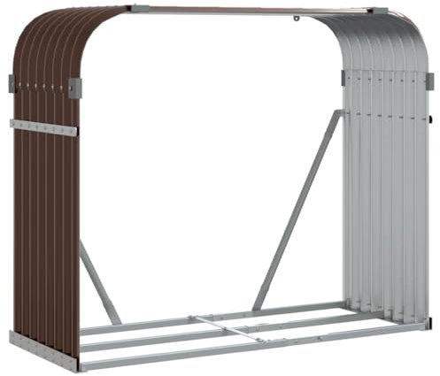 vidaXL Kaminholzunterstand, Kaminholzregal mit viel Stauraum, Feuerfest Brennholzregal mit Haken, Garten Holzlager Unterstand, Braun 120x45x100cm Verzinkter Stahl