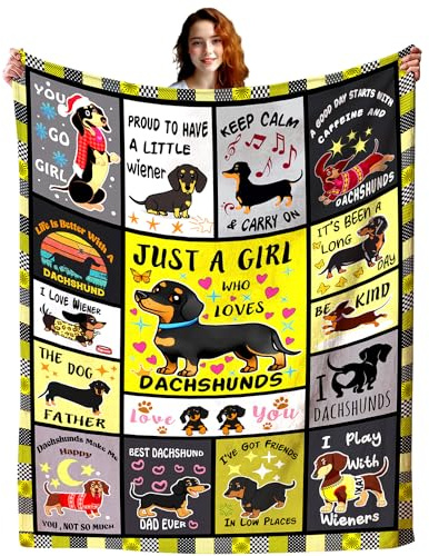 Zorkomr Dackel-Decke, gemütlich, warm, Flanell, Hundedecke, niedlicher Welpe, Dackel, Sofa, Couch, Dekoration, Geburtstag für Damen, Kinder, Erwachsene, Herren, 203 x 152 cm