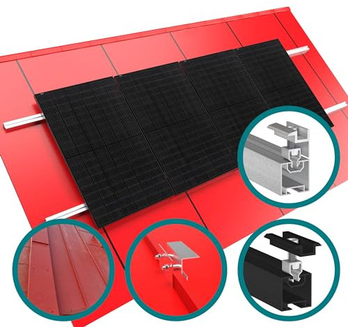 4x doitBau Erweiterungs-Montageset Klickfix Blechdach Stehfalz schwarz für Solarmodule Schrägdach Blech stehende Blechfalz befestigen Photovoltaik Halterung Befestigung PV Set Modul Dach Solar Anlage