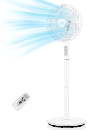LeaderPro Ventilator Oszillierend, Standventilator mit Fernbedienung, 3 Geschwindigkeiten, Höhenverstellbar,LED-Anzeige,Doppelte Ventilatorblätter, Timer, Neigbarer Kopf Elegantes Design