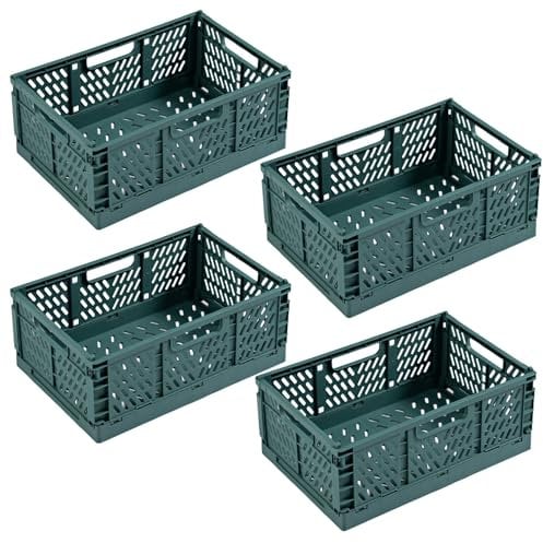 EURXLQ 4 Stück Grün Klappbox 43×29×17cm,Klappkiste Körbe Aufbewahrung Zusammenklappbarer Tragbar Aufbewahrunskisten Bunt Aufbewahrungskiste Geeignet für Küche,Bad,Büro,Schlafzimmer