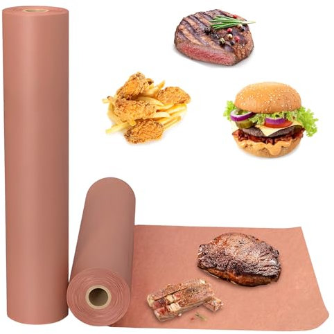 Vueinrg Papier de Boucherie Rose, 2 PCS de Papier Cuisson Rouleau BBQ Papier Kraft de Qualité Alimentaire Papier Kraft pour Grill Viande de Poisson, Cuisson Parfaite de Juteux (30cm x10m)