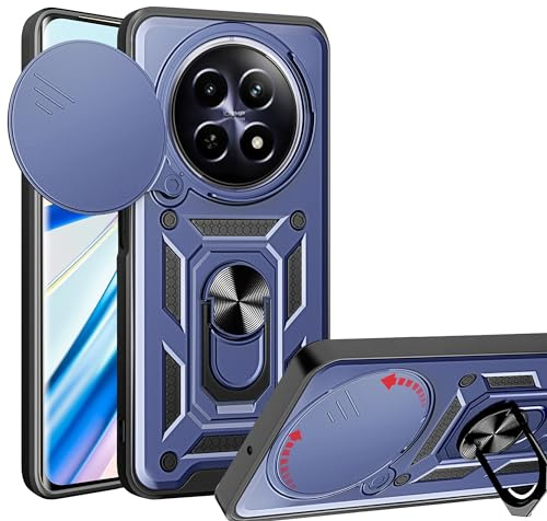 ESTH® Funda para Realme 12 5G/Realme 12x 5G con Protección de Cámara Cubierta y Soporte de Anillo [Compatible con Soporte Magnético para Coche] Carcasa Grado Militar Anti-caída, Azul
