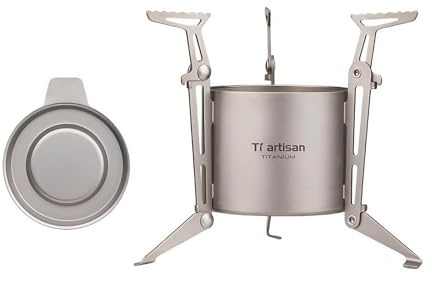 Ti artisan Réchaud à alcool en titane avec housse de support pliable, sac de rangement, réchaud portable pour camping, randonnée, randonnée