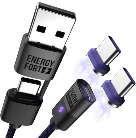 240W Cavo USB C Magnetico 16Pin,5A/48V,Cavo Ricarica Magnetico USB-A/USB-C a Type-C 2 in 1,Cavo Magnetico USB C per Samsung Galaxy A16/A34/S25/S24,Xiaomi,iPhone 16/15,iPad,MacBook Pro(1.8M)