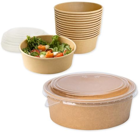 ECOPICNIC Lot de 50 saladiers en Pet avec Couvercle, 1300 ML | Barquettes Alimentaires jetables pour salades, Repas à emporter, Contenant écologique pour Poke Bowls, Plats Chauds ou froids