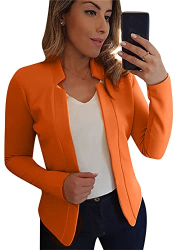 YMING Donna Manica Lunga Blazer Anteriore Aperto Breve Blazer Monocromatico Giacca, Colore: Arancione., XXXL