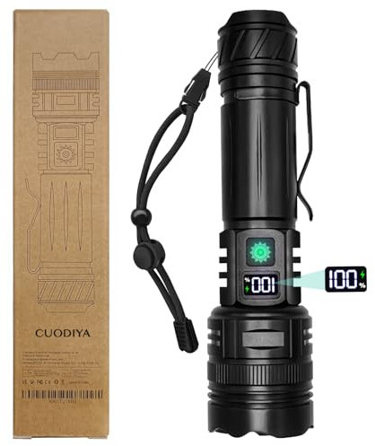 CUODIYA Torches LED Super Bright Rechargeable, 30000 Lumens Powerful LED Torch Tactical Flashlight, Torches Battery Powered, IP67 Waterproof, for Camping Torch, Power Cuts, Hiking, Emergency etc.