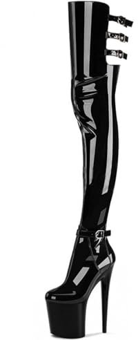 RJXGECUF tacchi donna Tacchi Alti Neri 20 Cm Stivali Alti Al Ginocchio Scarpe da Pole Dance,Black-37