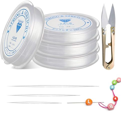 4 Pezzi Filo Elastico per Braccialetti Trasparente, Filo Elastico di Cristallo qualità, Filo per la creazione di gioielli, per DIY, Artigianato,con aghi per perline (0.4mm, 0.6mm, 0.8mm, 1.0mm)
