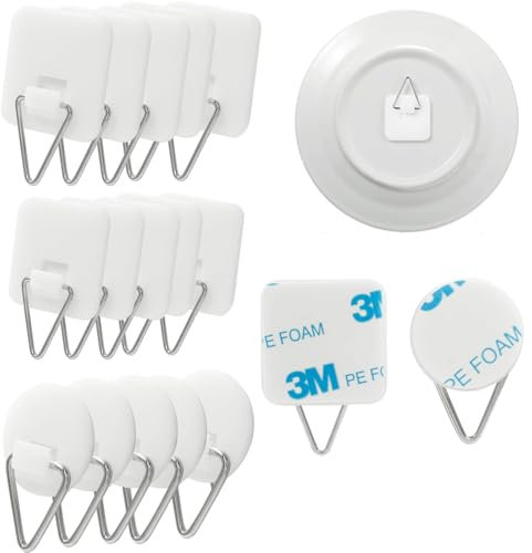 AORVYUI Ganci Adesivi per Quadri, Appendi Quadrid a 15 Pezzi, Piazza Gancetti per Quadri, Appendi Quadri Adesivi Rotondo, Gancio di Plastica per Appendere per Appendere Foto, Piatti