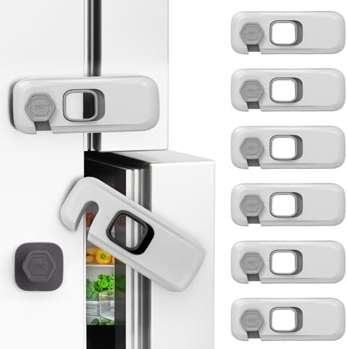6 Pack Childproof Refrigerator Lock, Child Safety Locks, Child Proof Cupboard Locks, Self-Adhesive Refrigerator Door Lock for Kitchen, Easy to Install (Grey)