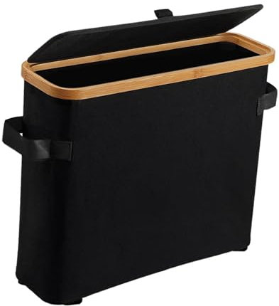 Folpus Rangement de Papier Toilette En Bambou avec Couvercle En Bambou, Boite Rangement Papier Toilette, Range Papier Toilette, Porte Rouleau WC, Organisateur D'accessoires de Salle de Bains, Noir