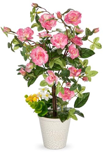 Briful 37CM Künstliche Kamelie Sasanqua Kunstblumen Wie Echt im Topf Rosa Dekoblumen für Wohnzimmer Küche Badzimmer Dekoration