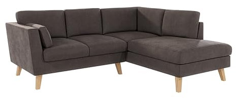 S-Style Möbel Eckcouch Sofa Ecksofa 221 x 186 x 90 cm Mit Kissen Couch Holzbeine Buchenholz Mikrofaser Rechts Freistehend Henry Braun Khaki