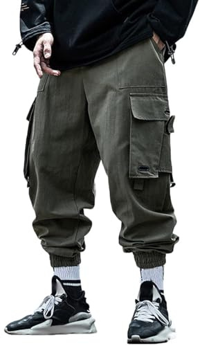 AOPEZIA Pantaloni cargo casual da uomo con tasche multiple Pantaloni techwear Pantaloni hip-hop jogger affusolati Pantaloni sportivi con cinturino con fibbia Pantaloni streetwear punk
