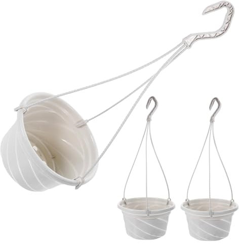 POPETPOP Lot De 3 Pots De Fleurs Suspendus en Plastique Chlorophytum pour Balcon Texture Lisse Décor Blanc