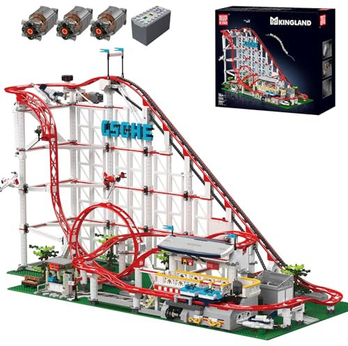 Mould King 11014 Loop Coaster Baustein, Expert Looping-Achterbahn Vergnügungspark Untersetzer mit Motor, Roller Coasters Bauset für Erwachsene (3646 Teile)