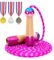 LeapBeast Springseil Kinder, 280cm Verstellbare für Seilspringen, Hüpfseil Set Seil mit Mitteverstärker, Medaille für Motivation ideal als Geschenk, Baumwolle, Holz (Rosa)