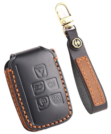 TECART Auto Schlüsseloberteil Schlüsseltasche für L-and Rover R-Ange Rover Evoque Velar SportDiscovery 4 Freelander, Schlüsselgehäuse Passt für Jaguar XF XJ XE XJL Schlüsselanhänger 5 Tasten Schwarz