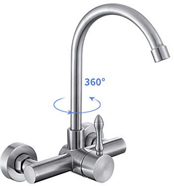 KANDUO Robinet de Cuisine Robinet Mural dissimulé en Acier Inoxydable de Type 304 Robinet d'évier Chaud et Froid mitigeur buanderie Piscine Cuisine Rotation Universelle @ B(D)