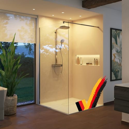 empasa Glas Duschwand Duschabtrennung Duschtrennwand für Walk-In Dusche mit Nanobeschichtung, 8 mm ESG-Sicherheitsglas, Zubehör chrom, Größe:90 x 200 cm, Glasfarbe:klarglas