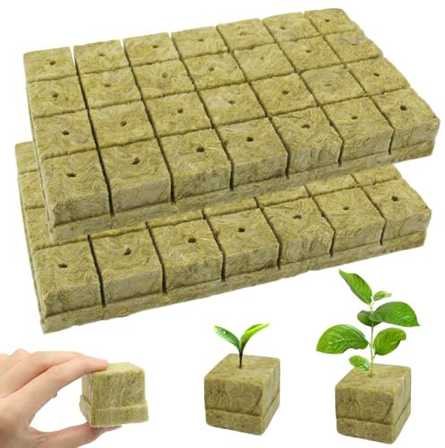 Kujinova Steinwolle Anzucht, Steinwolle Würfel, 56 STK Rockwool Cube 4 x 4 x 4 cm, Anzuchtmatte, Umweltfreundlich und Gute Luftdurchlässigkeit für Bodenlose Anzucht Setzlinge, Klonen, Anzucht (2 pcs)