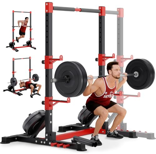 YOLEO Squat Rack with Adjustable Pull-Up Bar & Extended Safety Arms, Multi-Functional Power Racks Squat Stand for Home Gym, Garage & Basement, 35-67 Width, Fixed 83” Frame Height, Pull-Up Bar Height 71.5-80.5, Fits 6FT & 7FT Barbells