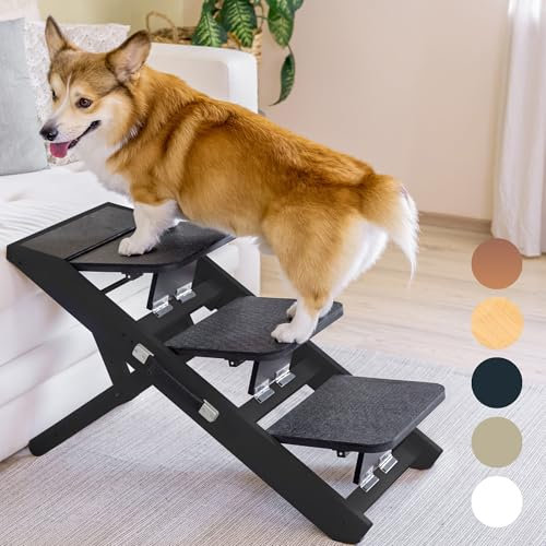Scale Per cani per Letto e Divano Scale Cane 2 in 1 / Rampa - Rampa Cani Altezza Regolabile Divano 18-50 cm - Scale Pet Scale Cani Piccoli - Gradini Animali Facile Spostare con Piattaforma, Nero