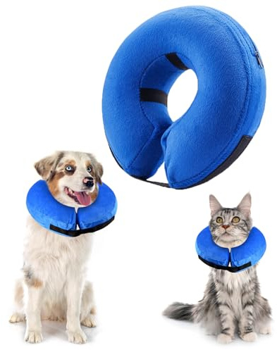 Panemy Collare Protettivo Gonfiabile per Cani e Gatti, Collare Gonfiabile con Velcro Regolabile Cane Adatto per Interventi Chirurgici o Recupero Ferite (Blu, S)