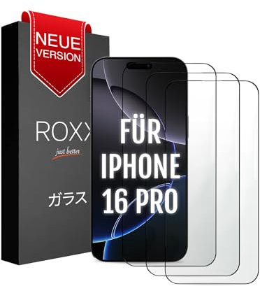 ROXX NEO Japanisches 9H 3D Schutzglas (3 Stück) | Verdeckt nicht das Display | Für iPhone 16 Pro | Abgerundete Kanten | Härter | Klarer | Kratzresistenter | Bruchsicherer